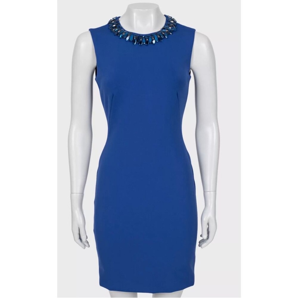 Alexander McQueen Blue Jeweled Embellished Scuba Neoprene Dress - IT 42 (US 6)